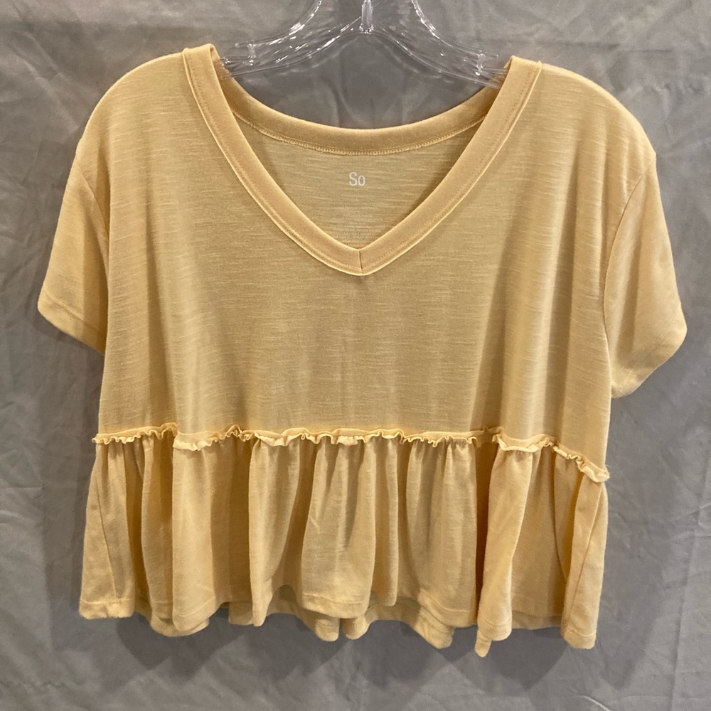Pale yellow crop top peplum style